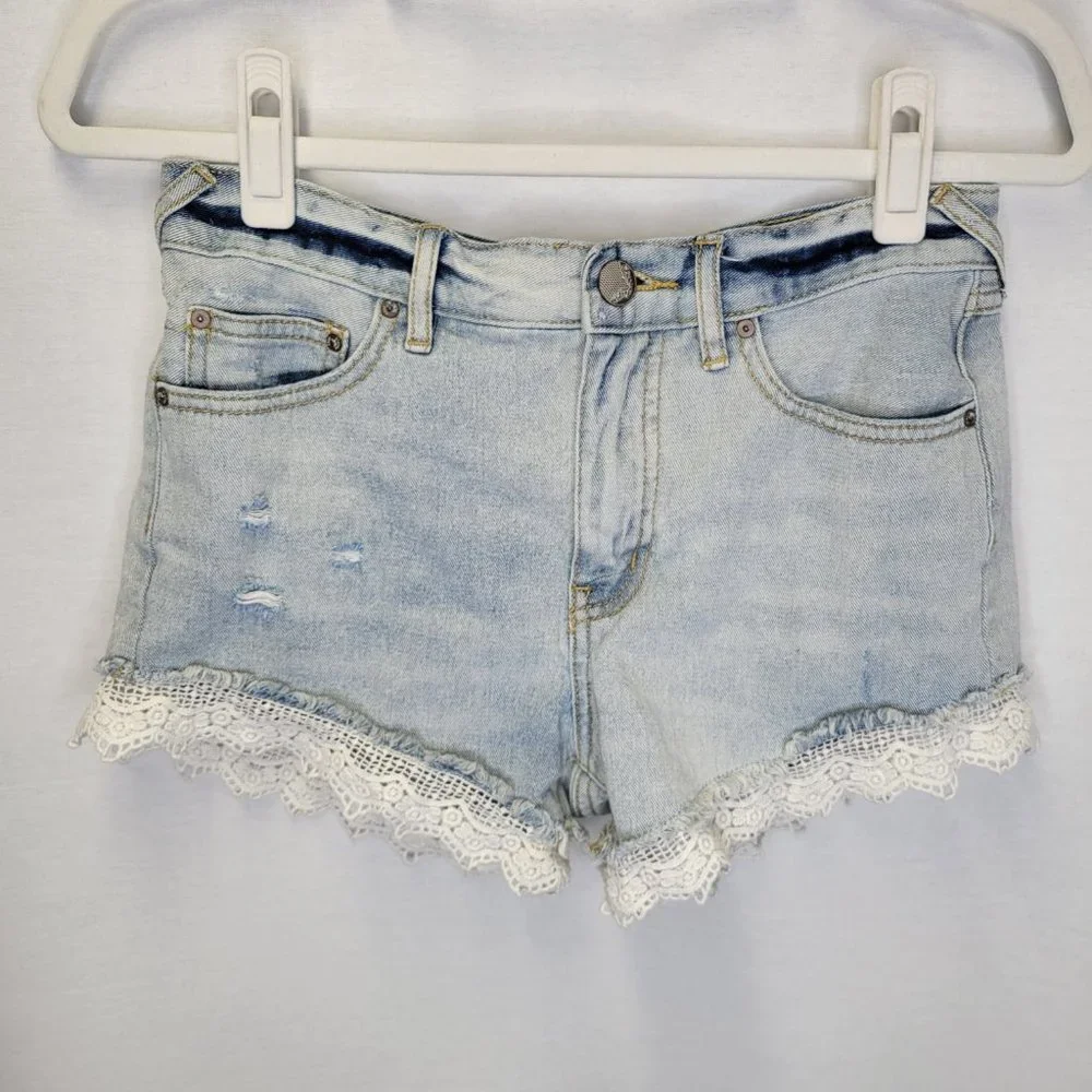 Free People Women's Size 26 Cut Off Jean Shorts Lace Distressed